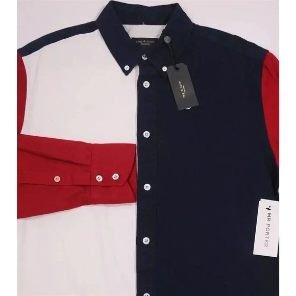 rag & bone Fit 2 Tomlin Red-White-Blue Oxford Button-Up Shirt Slim Men's S New! - Picture 3 of 12